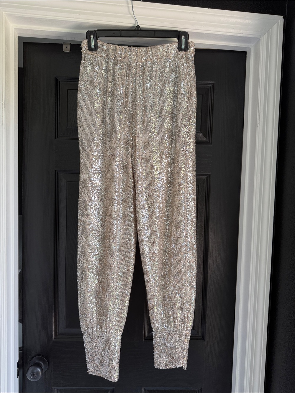 Trina Turk Sequin Jogger Pants in Champagne